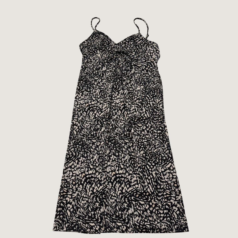 H&M Midi Dress Womens Large Black White Abstract Print Smocked Back Sleeveless